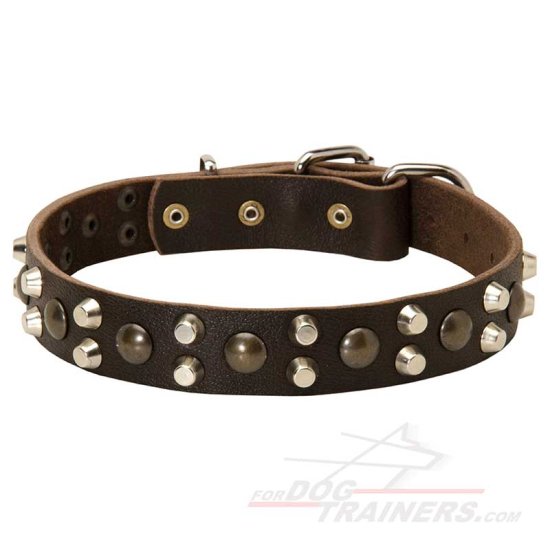 Leather Dog Collar With Studs and Pyramids