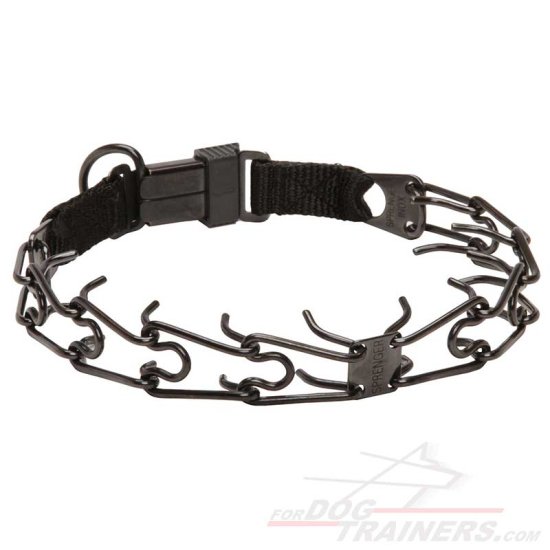 Black Stainless Steel Dog Pinch Collar with Click Lock Buckle and 3.2 mm Link Diameter