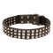 Leather Dog Collar with 3 Rows of Nickel Pyramids