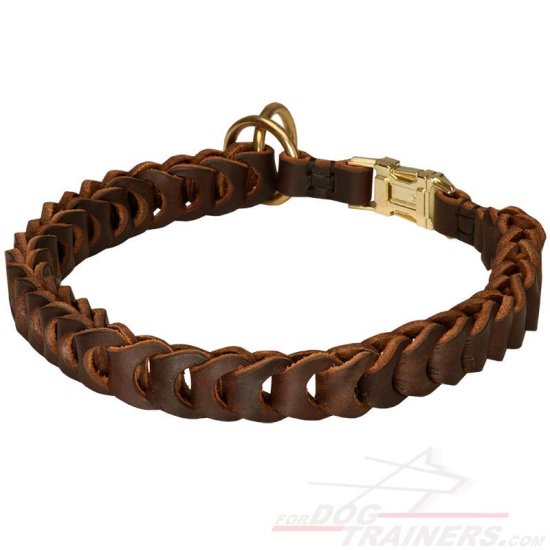 Dog Choke Leather Collar Braided