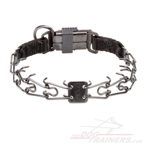 Dog Pinch Collar of Black Stainless Steel with Click Lock Buckle and 2.25 mm Prongs