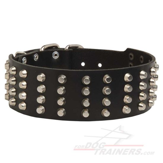 Extra Wide 4 Rows Studded Leather Dog Collar