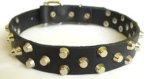 Fancy Design Leather Dog Collar with Nickel Pyramids