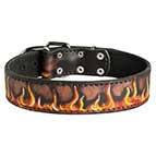 Handpainted Leather Dog Collar with Red Flames