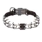 Dog Pinch Collar of Black Stainless Steel with Click Lock Buckle and 2.25 mm Prongs