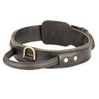 Extra Durable Leather Dog Collar with Handle for Attack Training