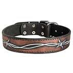 Handpainted Leather Dog Collar with Barbed Wire Drawing