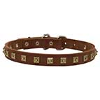 Handcrafted 1 Row Square Studded Leather Dog Collar