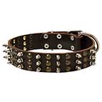 Dog Spikes and Studs Rows Leather Dog Collar