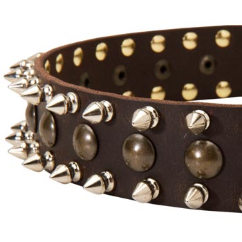 Dog Leather Collar with Hand Set Spikes
And Studs