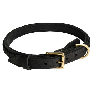 Dog Leather Braided Collar with Solid Hardware