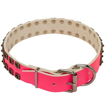 Dog Pink Leather Collar for Walking She-Dogs