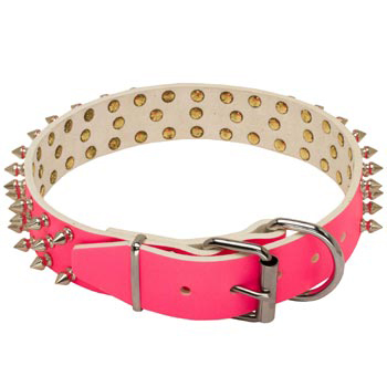 Designer Spiked Collar Made of Pink Leather