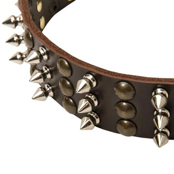 3 Rows of Spikes and Studs Decorative Dog Leather Collar