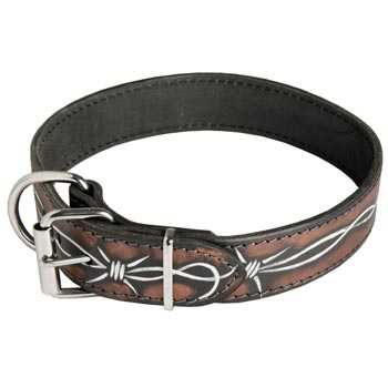 Dog Collar Leather Handmade Painted in Barbed Wire for Walking Dog
