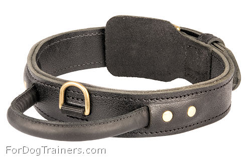 Extra Durable Leather Dog Collar with Handle for Attack Training