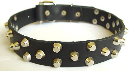 Fancy Design Leather Dog Collar with Nickel Pyramids