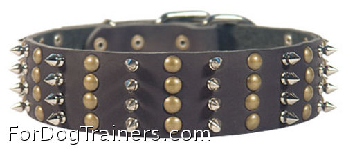 Extra Wide Leather Spiked and Studded Dog Collar