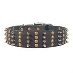 Extra Wide Leather Spiked and Studded Dog Collar
